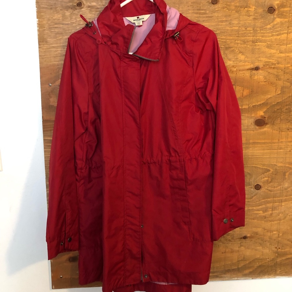 Red Button Zip Raincoat Women’s S